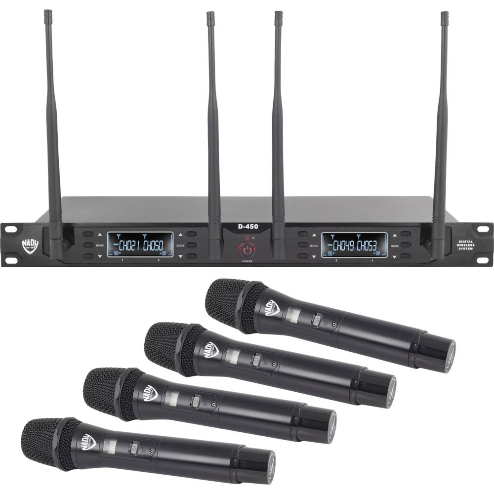 Nady D-450-HT Sistema InalÃ¡mbrico Digital de MicrÃ³fonos de Mano para 4 Personas, 4 MicrÃ