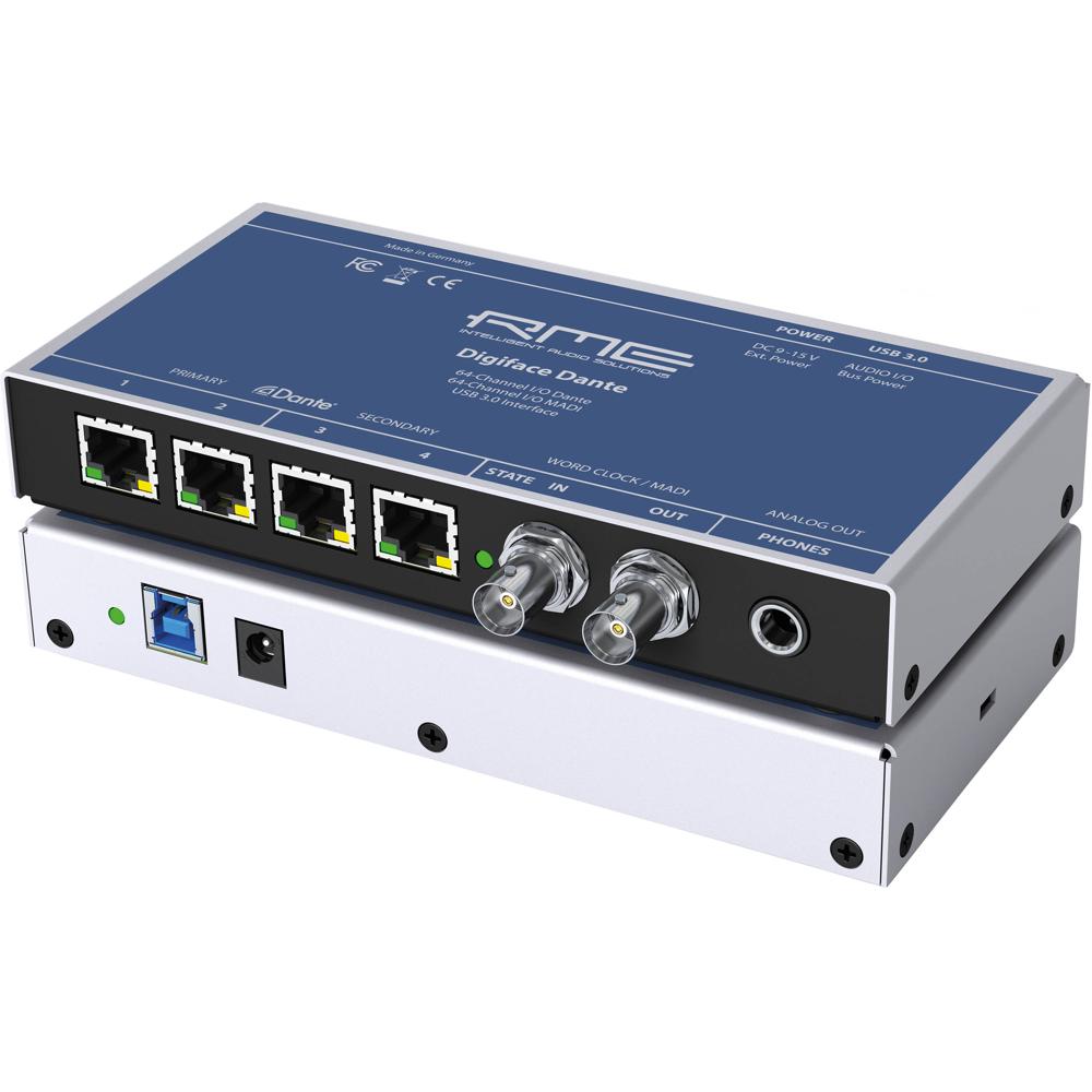 RME Digiface Dante Interfaz de Audio 256-Channel USB 3.0, 4 Puertos RJ45 para Dante, 2 BNC
