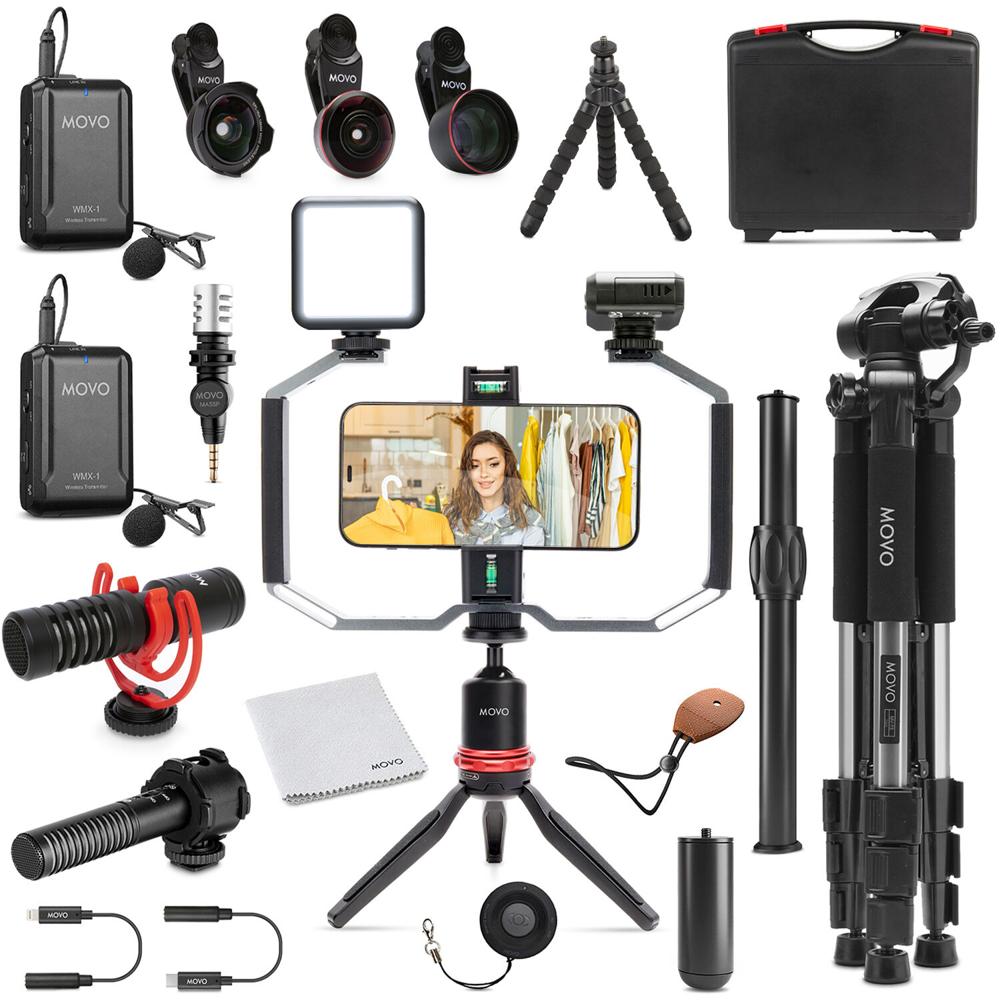 Movo Photo iVlog5 Kit de Vlogging para Smartphone con Micrófonos y Trípodes