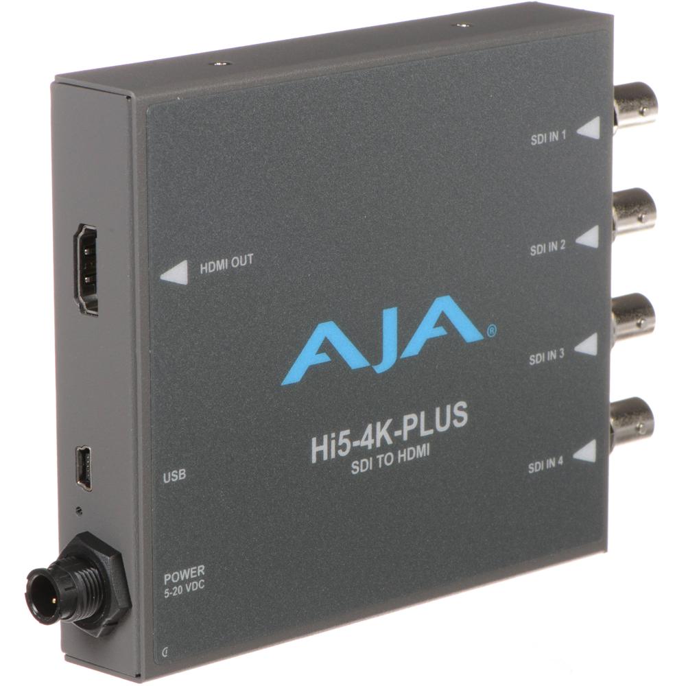 AJA Convertidor Hi5-4K-Plus 3G-SDI a HDMI 2.0 con 4 entradas 3G-SDI, soporte HDR y HLG, co
