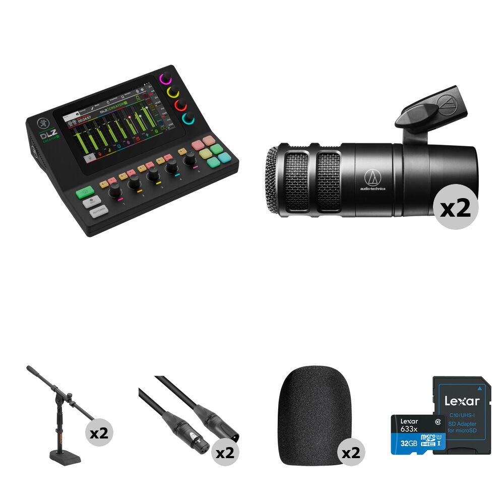 Mackie DLZ Creator XS Kit de Podcast para 2 Personas con Micrófonos AT2040, Soportes de E