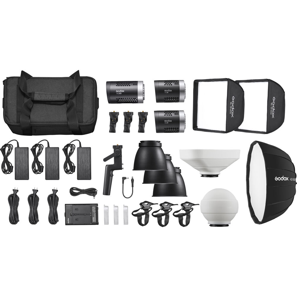 Godox Kit de Iluminación LED ML60 y ML30 con 3 Luces y Accesorios