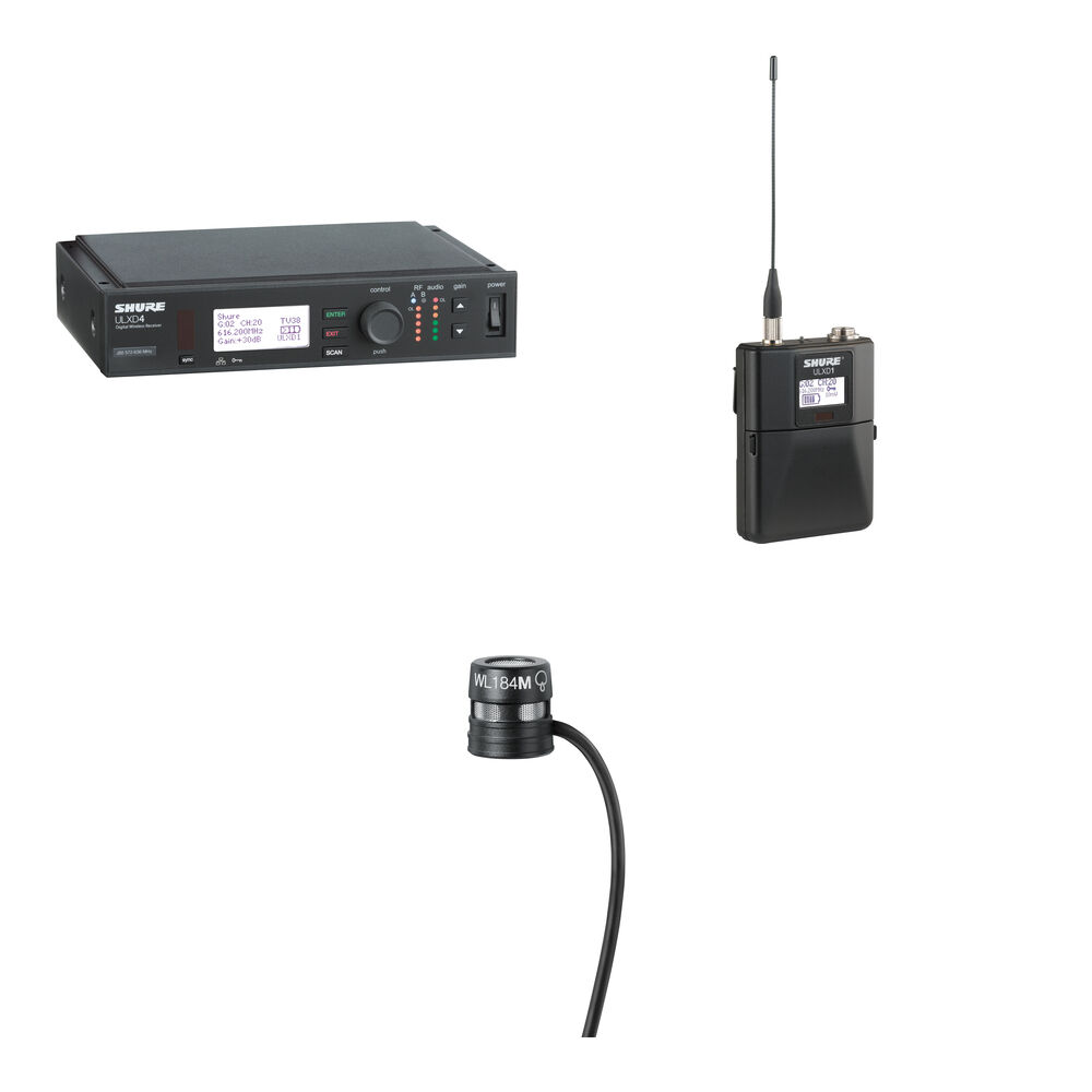 Shure ULX-D Kit de Micrófono Lavalier Inalámbrico Supercardioide WL184 con Transmisor Bo