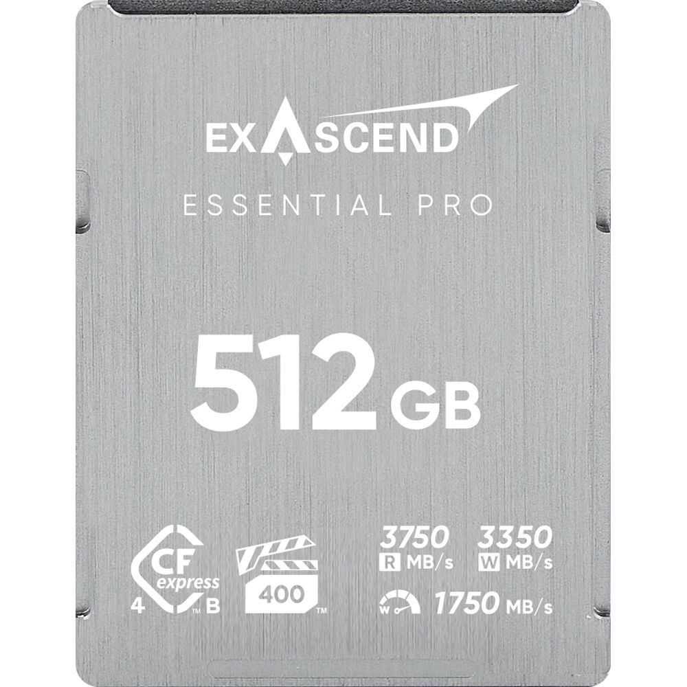 Exascend CFexpress 4.0 Type B 512GB Essential Pro - 3750 MB/s Lectura, 3350 MB/s Escritura