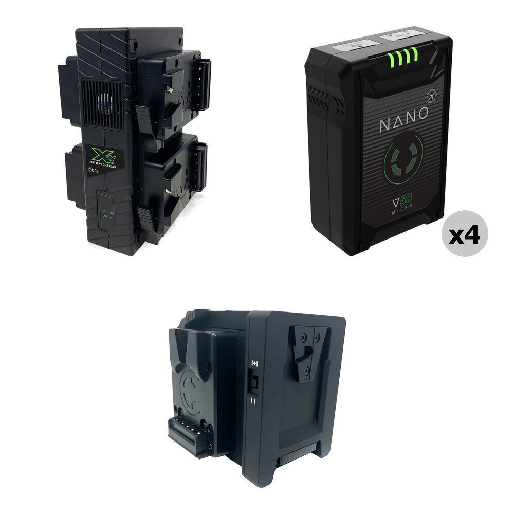 Core SWX Compact NANO Micro 50 Kit - 4 Baterías V-Mount 49Wh, Cargador X4S y Placa Sharkf