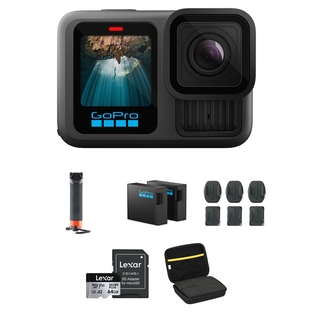 GoPro HERO13 Black Bundle con Grip Flotante, 2 Baterías, Montajes Adhesivos y Tarjeta de
