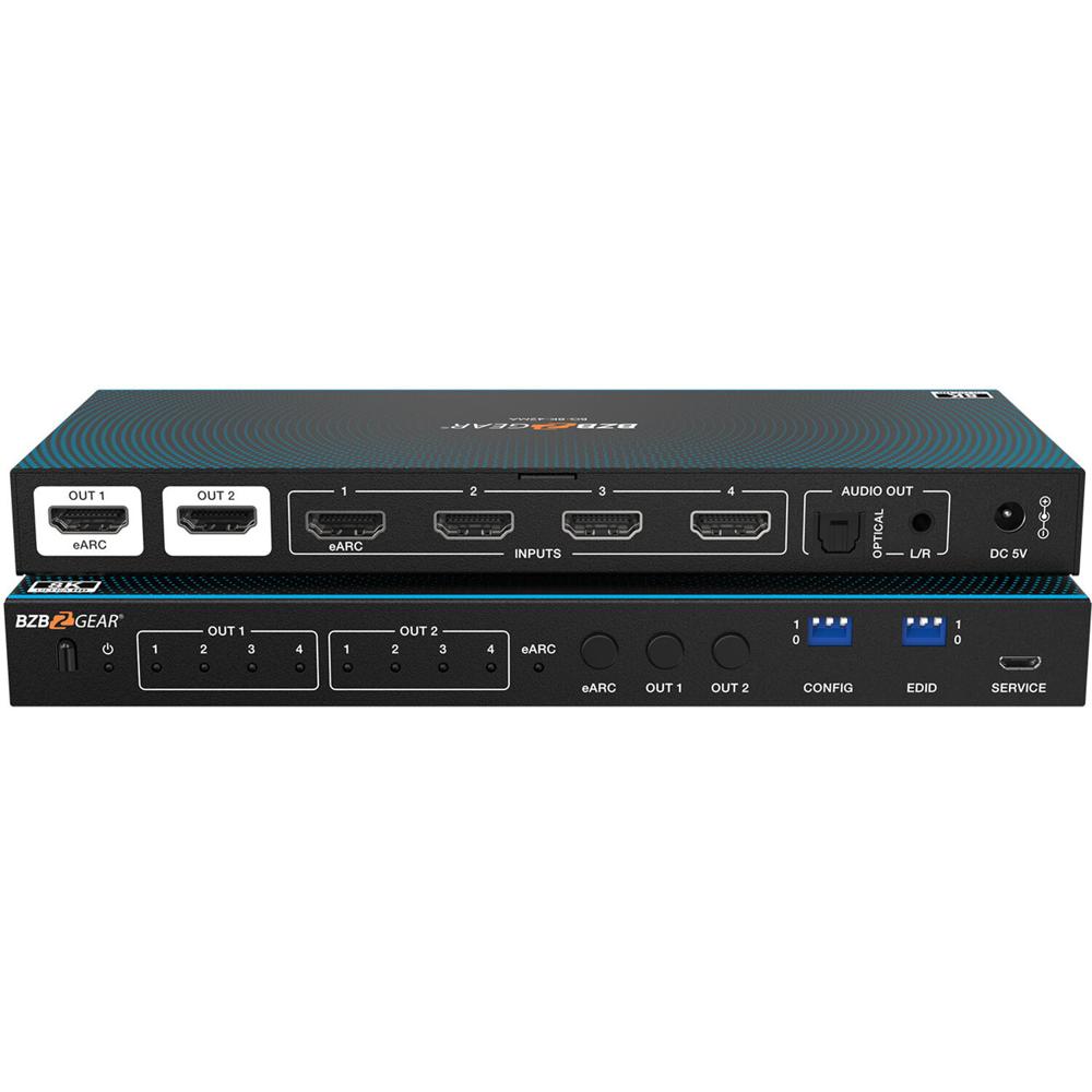 BZBGEAR Matriz HDMI 2.1 4x2 8K60 con De-Embedder de Audio - Soporta HDR, 40 Gb/s, 4:4:4 Ch
