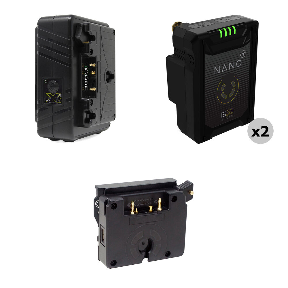 Core SWX NANO Micro 50 Kit: 2 Baterías Li-Ion Gold Mount 49Wh + Cargador Doble GPM-X2A pa