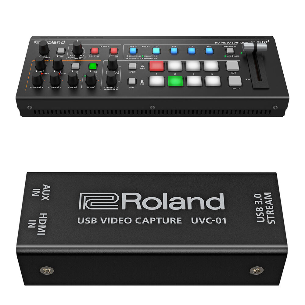 Roland V-1HD+ Switcher y UVC-01 Kit de Captura USB - Conmutador de Video HDMI Compacto 4 x
