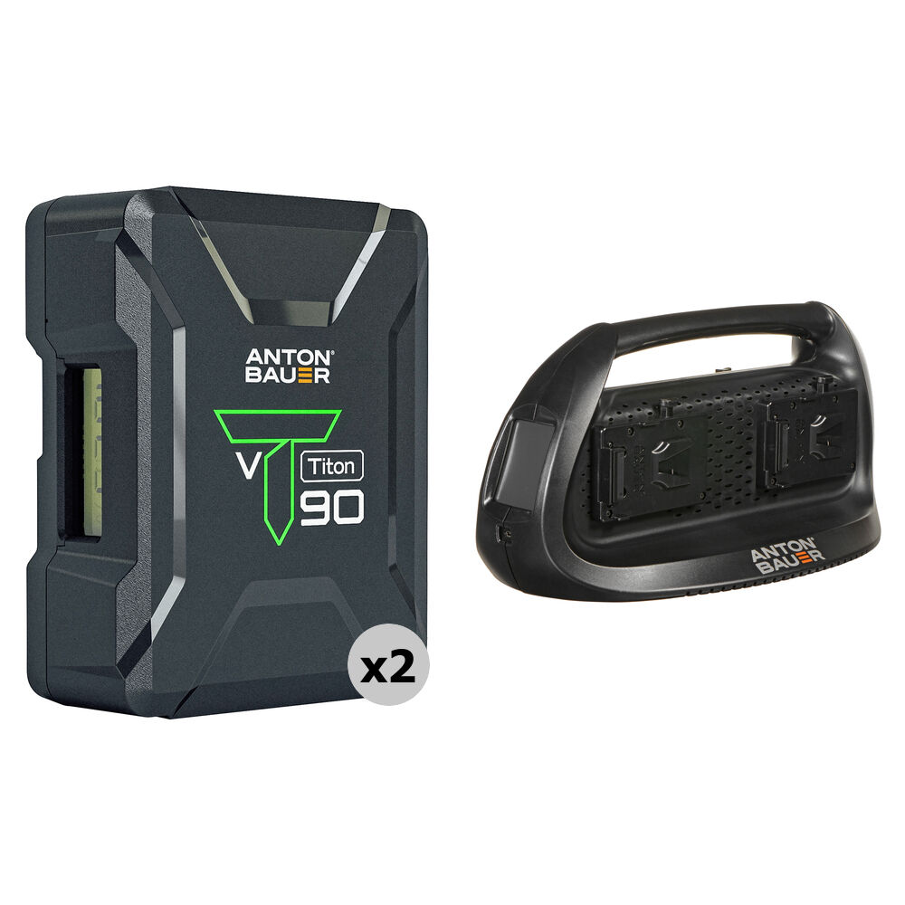 Anton/Bauer Titon 90 Kit de 2 Baterías V-Mount con Cargador Cuádruple - 92Wh, Salida de