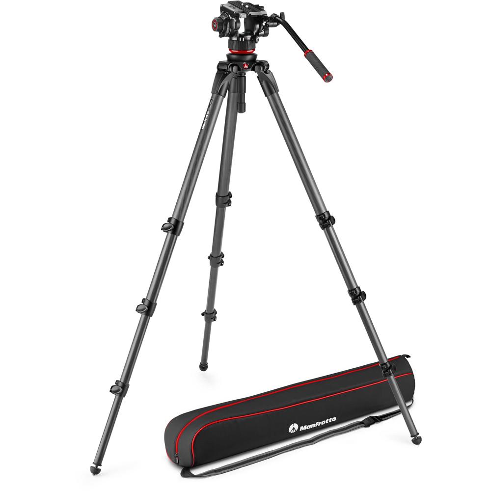 Manfrotto 504X Cabezal de Video Fluido con Trípode de Carbono 536, Carga Máxima 26.5 lb,
