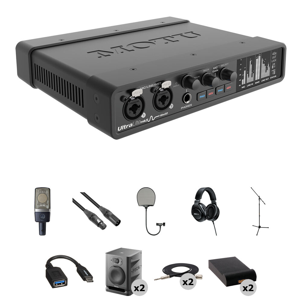 MOTU UltraLite-mk5 Interfaz de Audio/MIDI USB-C con Kit de Estudio en Casa