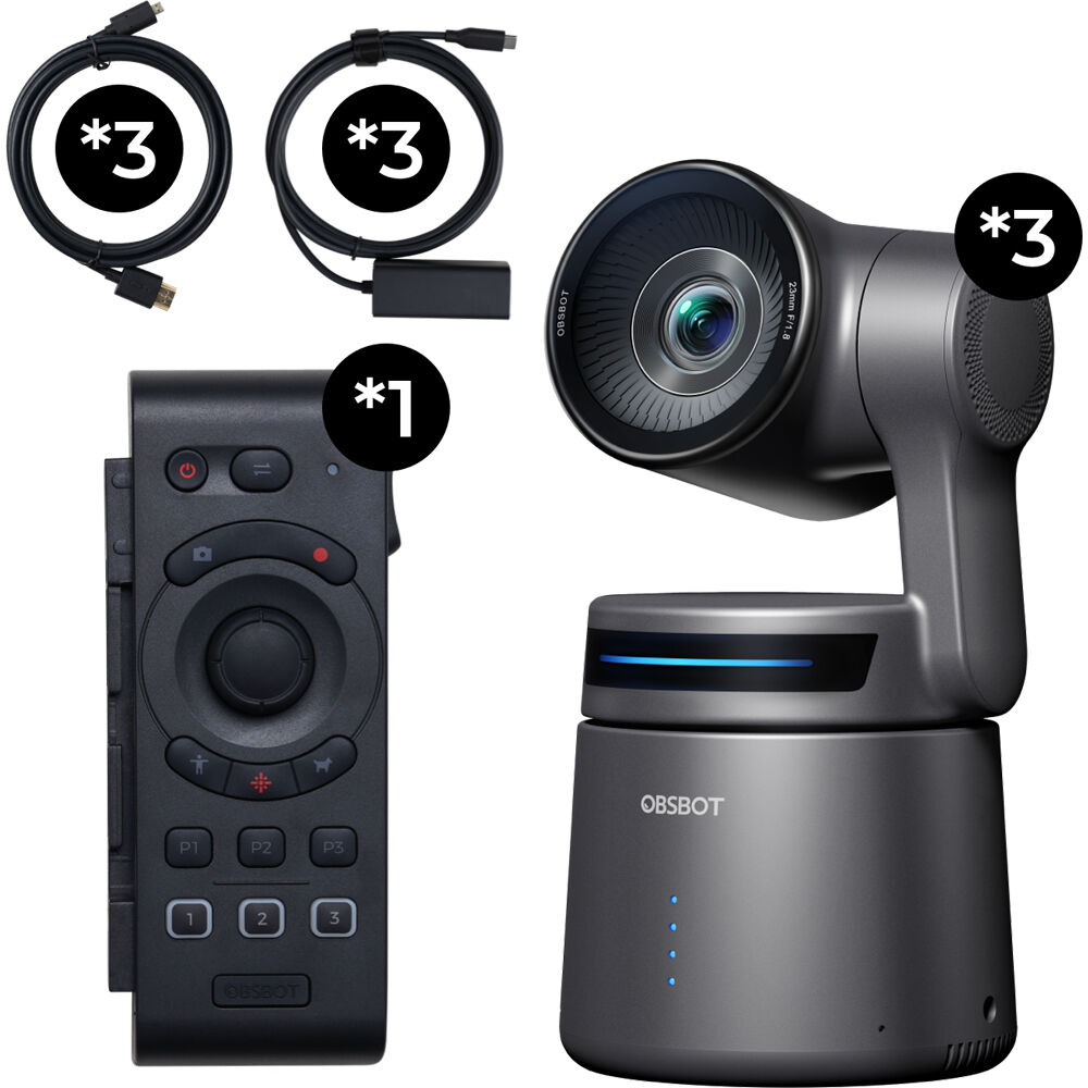 OBSBOT Tail Air Multicam Combo - 3 Cámaras PTZ 4x Zoom, Control Remoto Inteligente, Licen