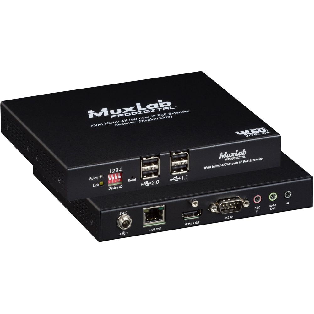 MuxLab KVM HDMI over IP PoE Receiver 4K/60Hz - 330' de Distancia, 4 Puertos USB