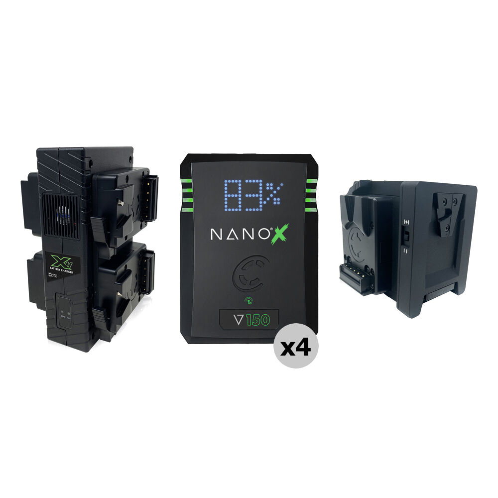 Core SWX NANOX V150 Kit - 4 Baterías Li-Ion V-Mount, Cargador GP-X4S y Placa Sharkfin