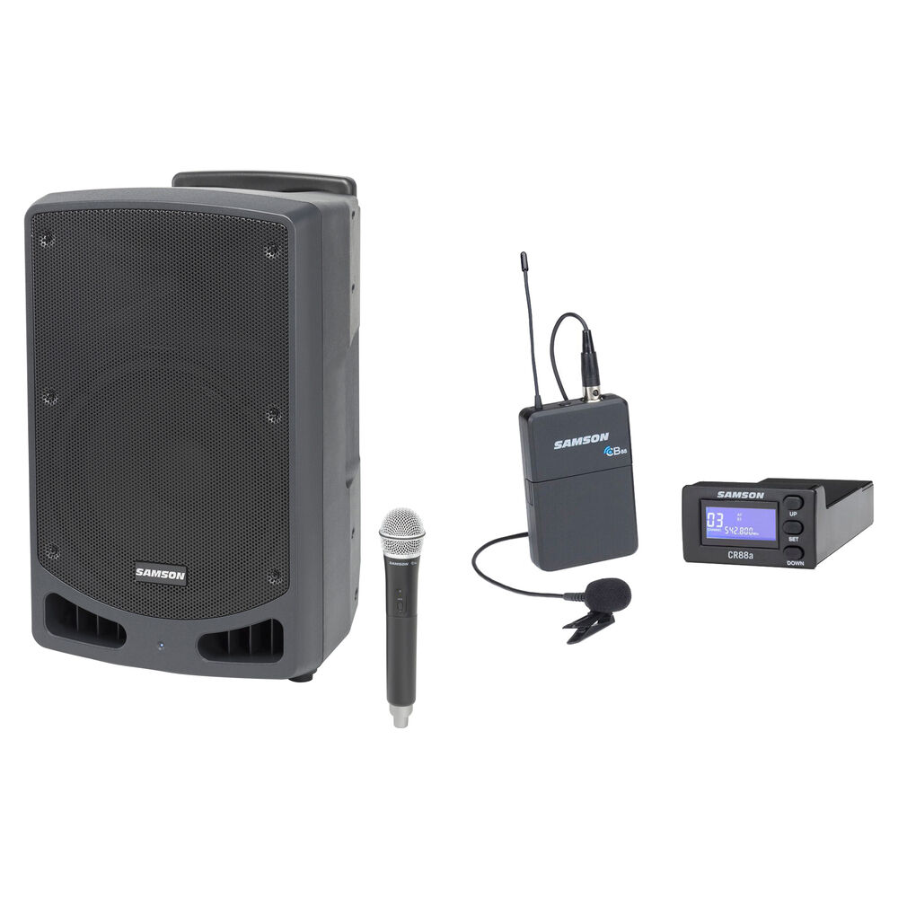 Samson Sistema PA Portátil XP312w-K con Micrófono Lavalier Inalámbrico Concert 88a