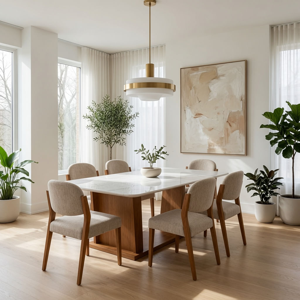 Juego De Comedor 6 Sillas TU MESITA Bianca Aesthetic En Madera Natural Con Piedra Sinterizada