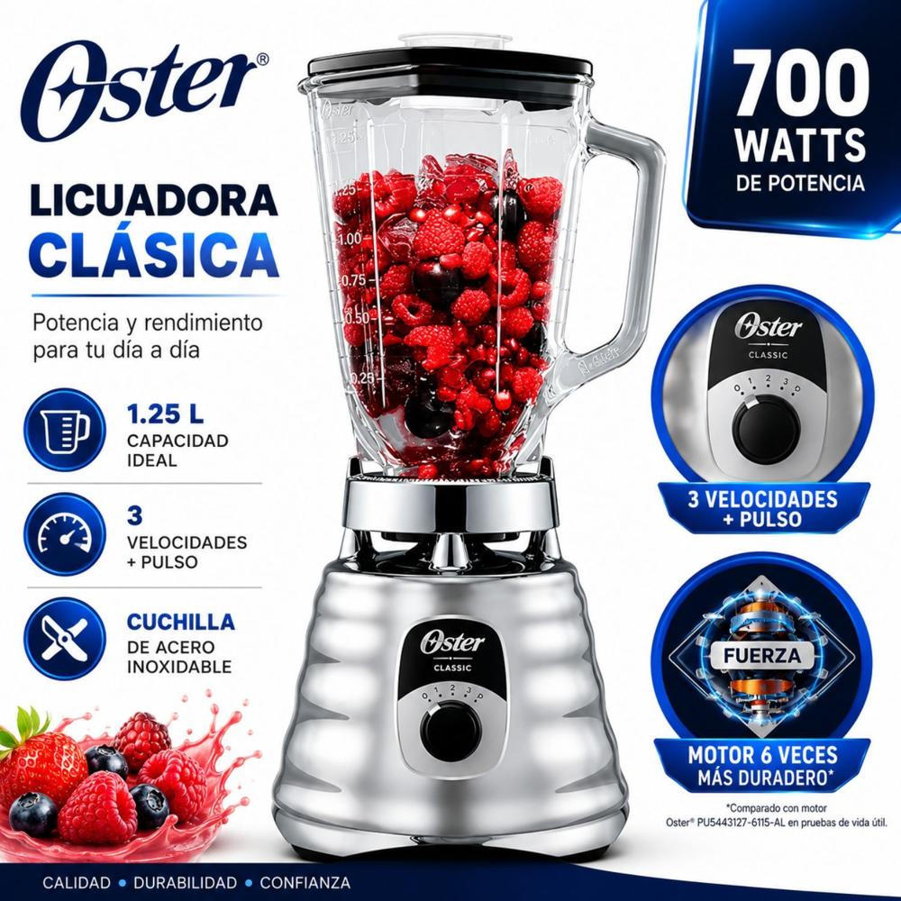 LICUADORA OSTER  BLST4655 700 WATTS 3 VELOCIDADES CROMADO