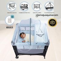 Cuna Corral Mecedora YONAGUNI Light Blue con Colchón