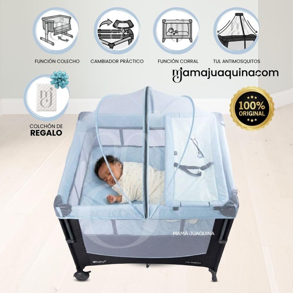 Cuna Corral Mecedora YONAGUNI Light Blue con Colchón