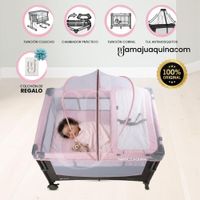 Cuna Corral Mecedora YONAGUNI Light Pink con Colchón