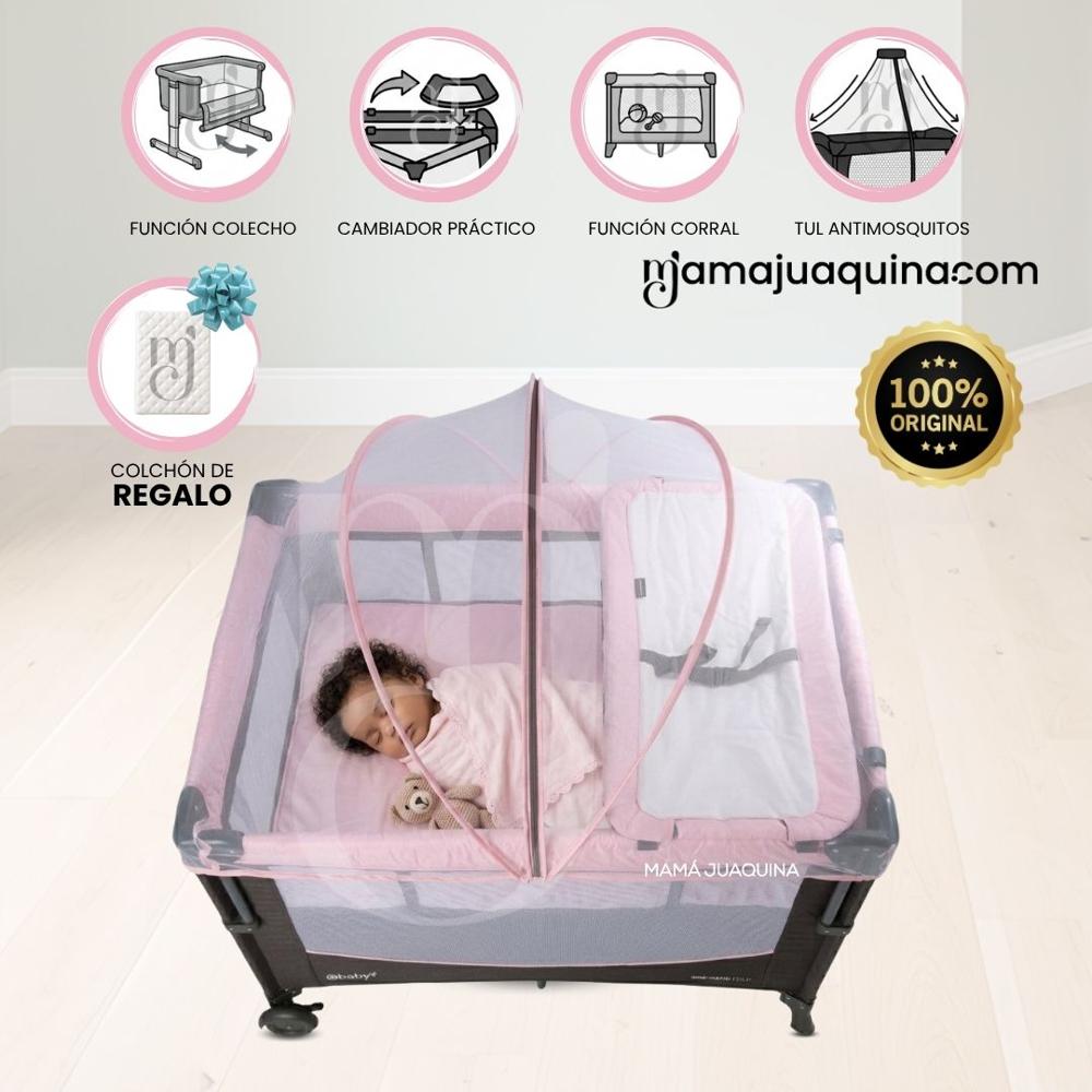 Cuna Corral Mecedora YONAGUNI Light Pink con Colchón