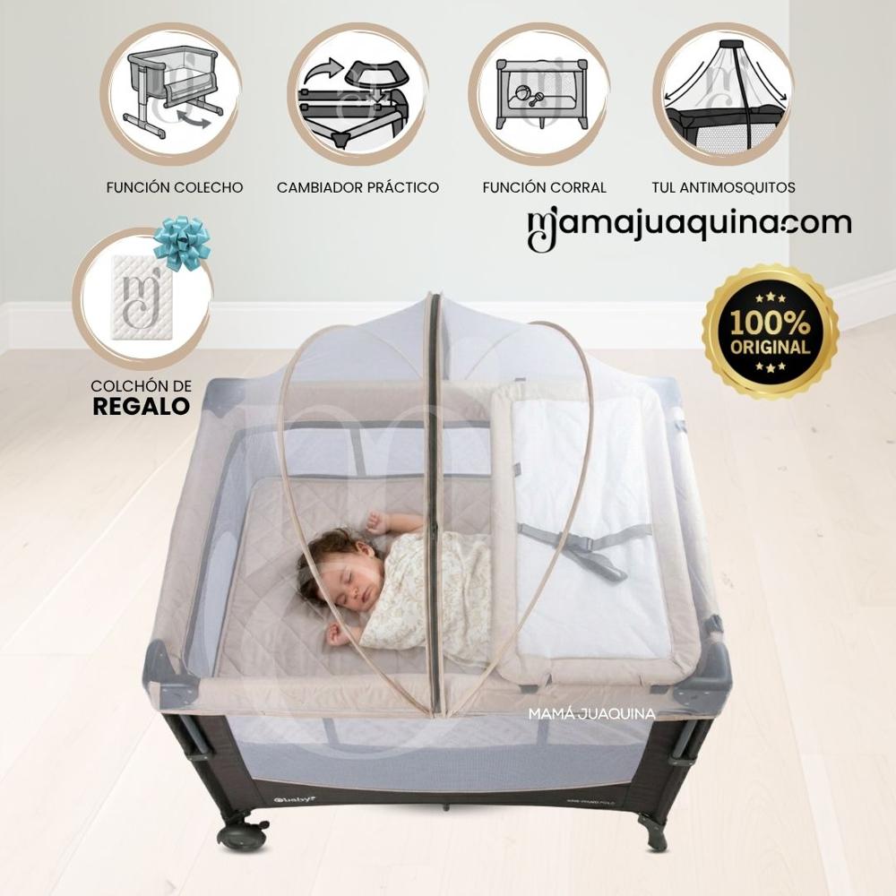 Cuna Corral Mecedora YONAGUNI Beige con Colchón