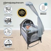 Cuna Corral Mecedora de Lujo LAWRENCE Light Blue con Colchón
