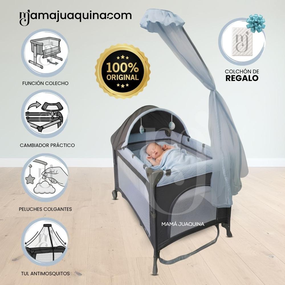 Cuna Corral Mecedora de Lujo LAWRENCE Light Blue con Colchón