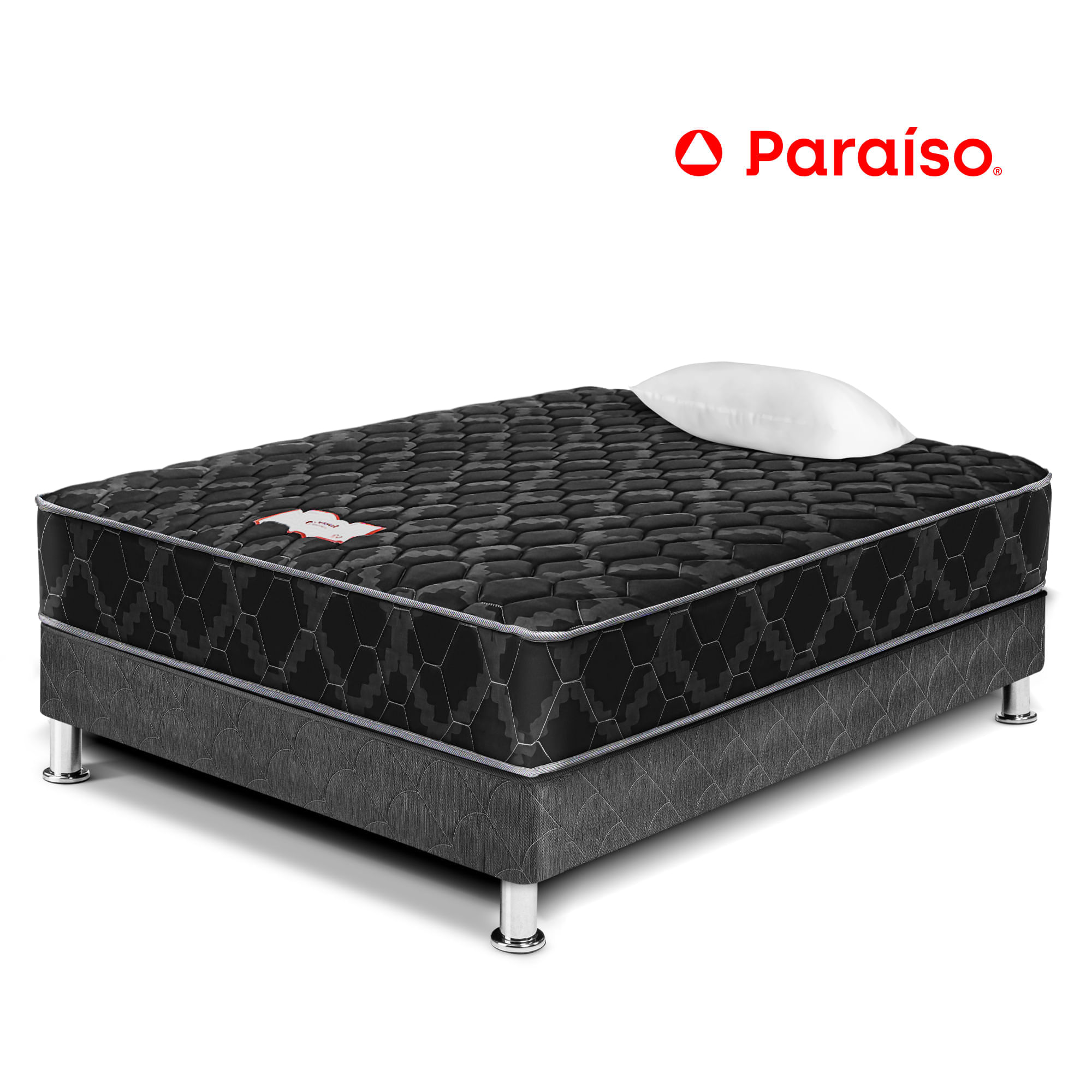 Cama Box Tarima PARAISO Consul Black 1.5 Plazas + 1 Almohada + Protector