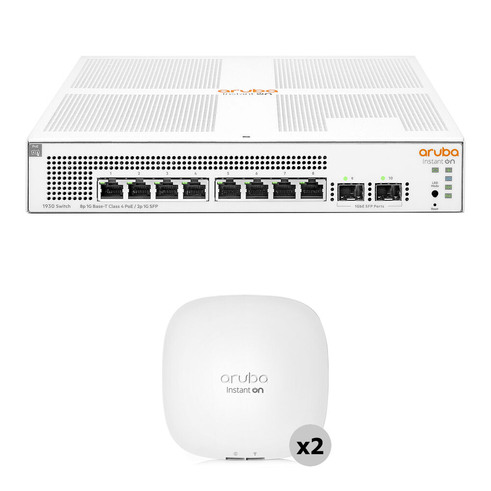HPE Networking Instant On 1930 Switch 8-Port PoE+ con 2 Puntos de Acceso AP22, Wi-Fi 6, 17