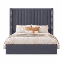 Cama Tapizada Listón con Tachuelas LeMueble Gris 1.5 Plz