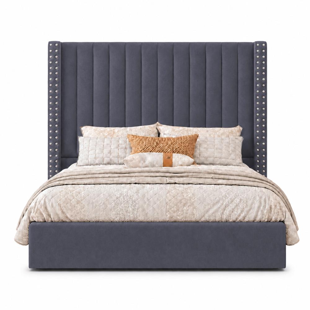 Cama Tapizada Listón con Tachuelas LeMueble Gris 1.5 Plz