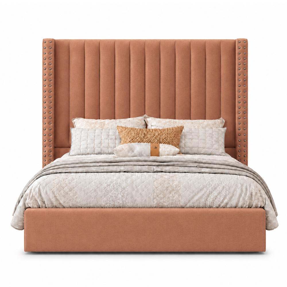 Cama Tapizada Listón con Tachuelas LeMueble Durazno 2 Plazas
