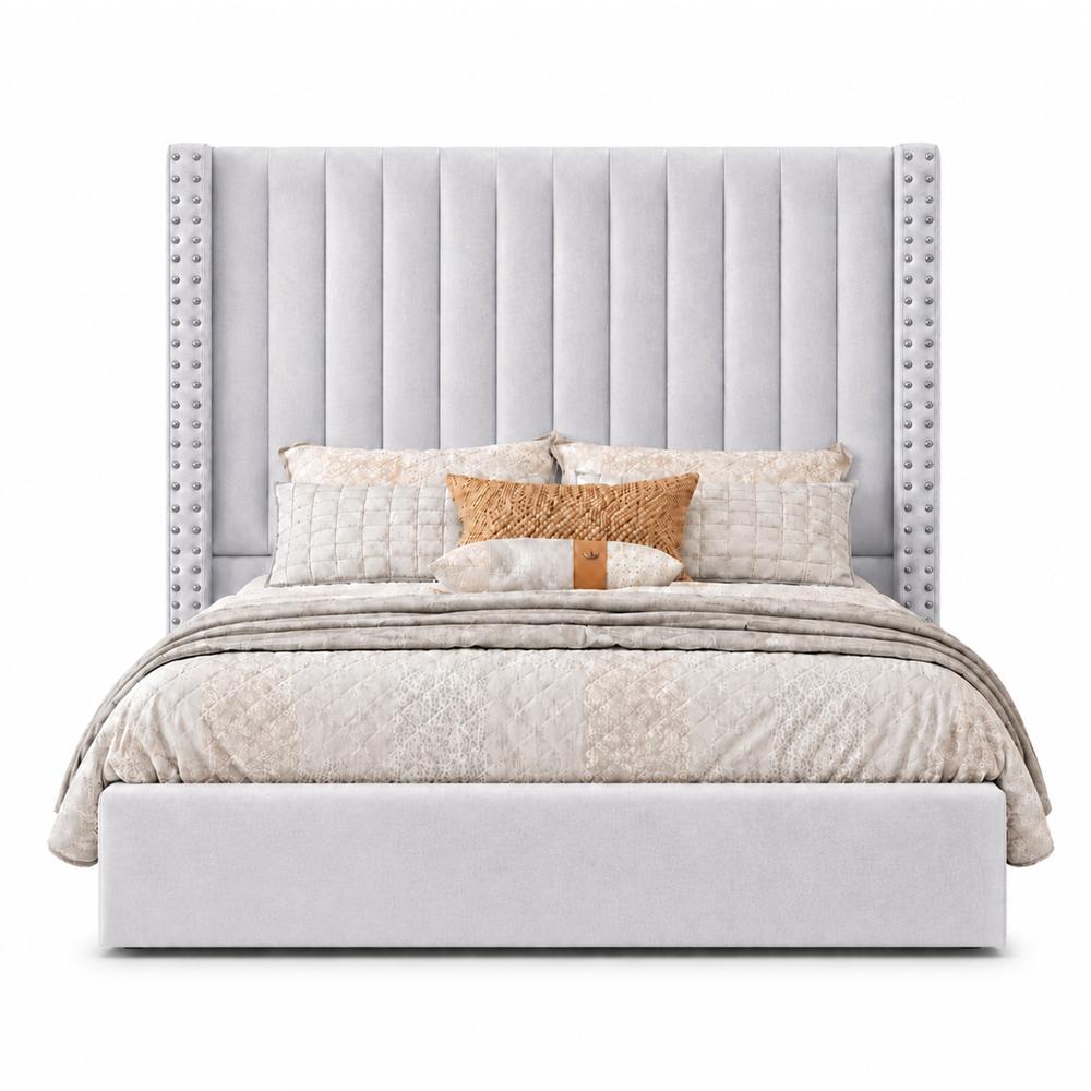 Cama Tapizada Listón con Tachuelas LeMueble Plata 2 Plazas