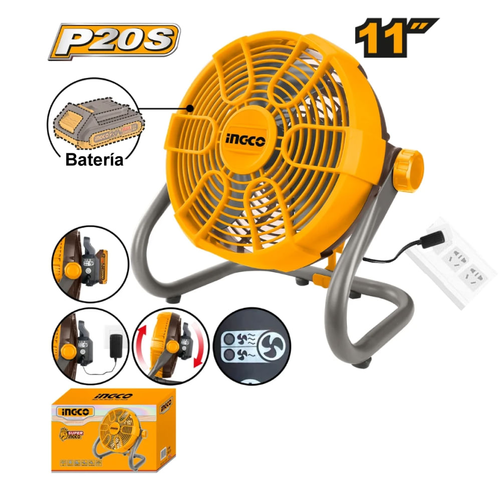 Ventilador Inalámbrico e Eléctrico Ingco 11 pulg. 20V Y 220V CFALI2002
