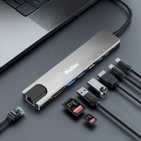 HUB USB-C KOLKE 8 en 1 con puertos USB 3.0 Tipo C SD Micro SD HDMI TF y RJ45