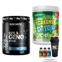 COMBO INN NUTRITION - GREENS D-TOX 500 GR. MANZANA Y COLÁGENO ONE 500 GR. FRUIT PUNCH Y SHAKER