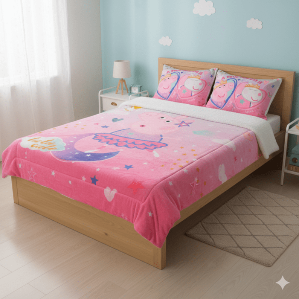 Edredon flannel niña reverso sherpa con funda sham 1.5 plazas Peppa Pig cute