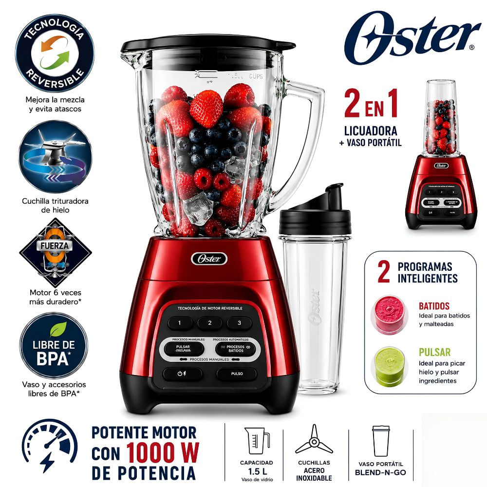 Licuadora con Motor Reversible 1.5L Rojo - Blender BLSTPYG1310RBG-053