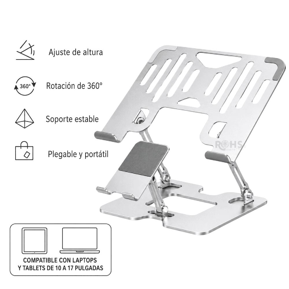 Soporte 2 En 1 Para Laptop Y Celular De Aluminio Ajustable Plegable Con Rotación De 360