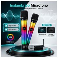 Micrófono Inalámbrico Baihuo MY-7938 RGB Set De 2 Recargables Con Receptor 2.4G Para Karaoke