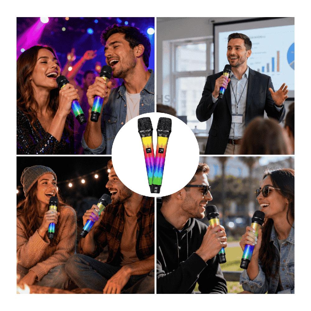 Micrófono Inalámbrico Baihuo MY-7938 RGB Set De 2 Recargables Con Receptor 2.4G Para Karaoke