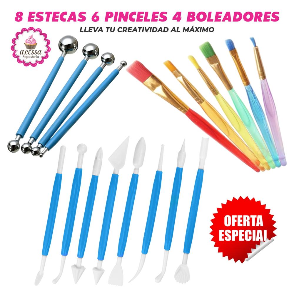 Set de 8 Estecas 6 Pinceles y 4 Boleadores para Decoración en Repostería