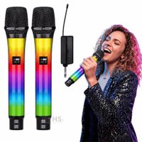 Set De 2 Micrófonos Inalámbricos Baihuo MY-7938 RGB Con Receptor 2.4G Para Eventos Y Karaoke