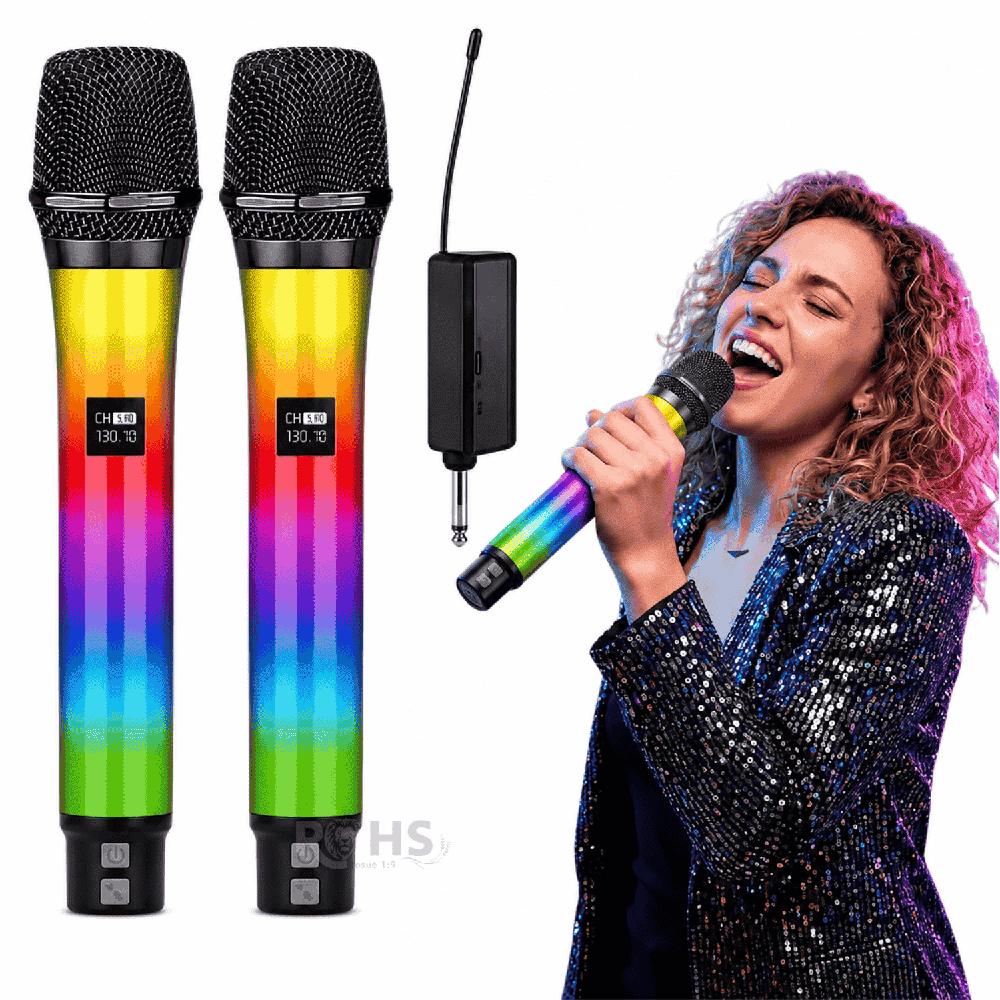 Set De 2 Micrófonos Inalámbricos Baihuo MY-7938 RGB Con Receptor 2.4G Para Eventos Y Karaoke