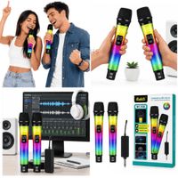 Micrófono Inalámbrico Baihuo MY-7938 RGB Set De 2 Recargables Con Receptor 2.4G Para Karaoke