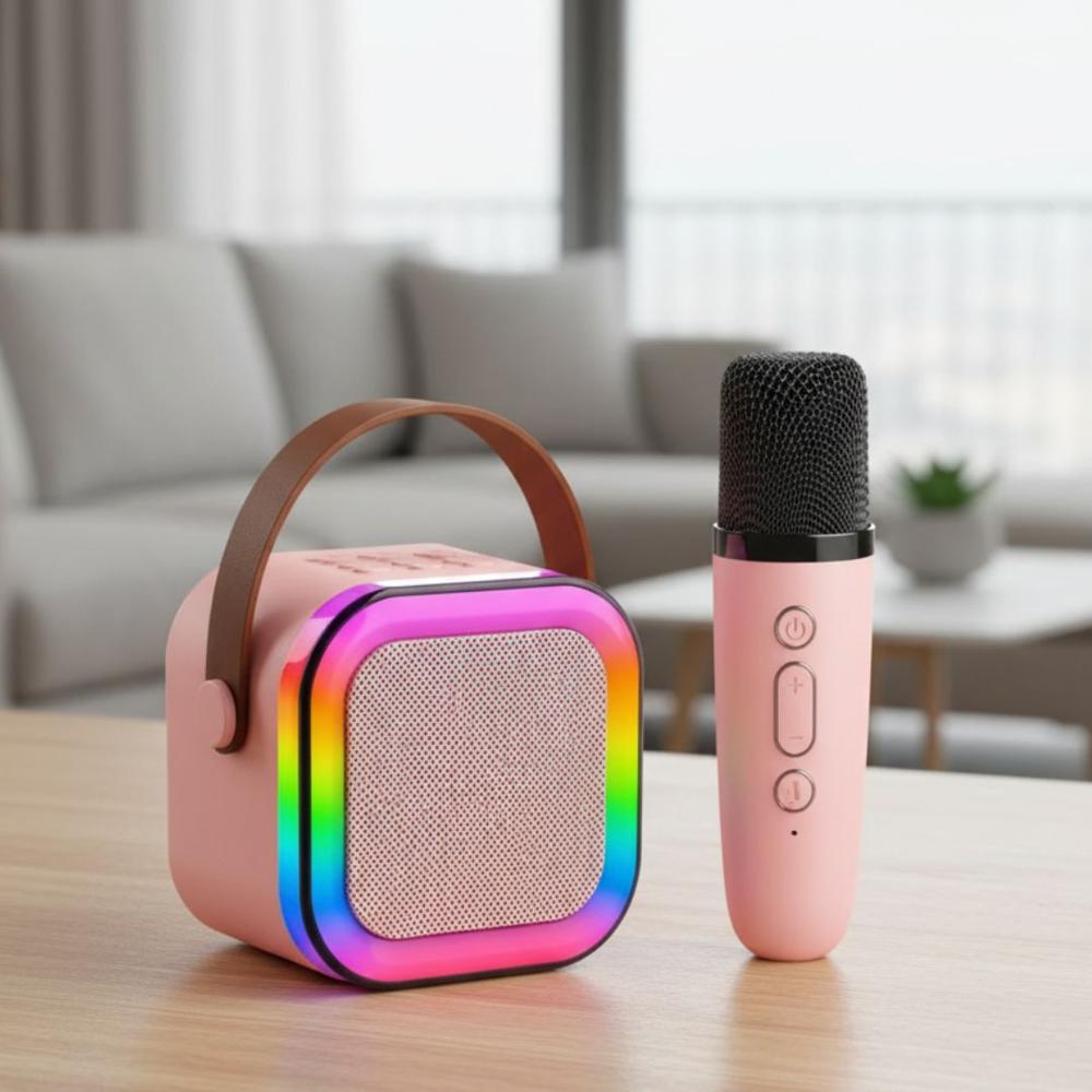Mini Parlante con Micrófono Altavoz Bluetooth Inalámbrico para Karaoke para niños - Rosado