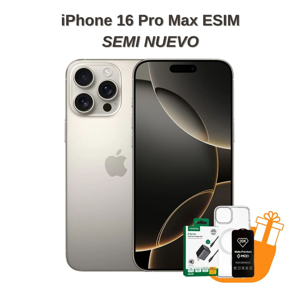 iPhone 16 Pro Max 256GB Seminuevo Natural Titanium - Incluye Mica Case y Cargador Ugreen de regalo