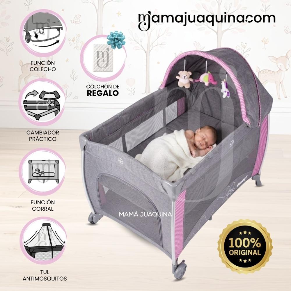 Cuna Corral Mecedora NONA Light Pink con Colchón